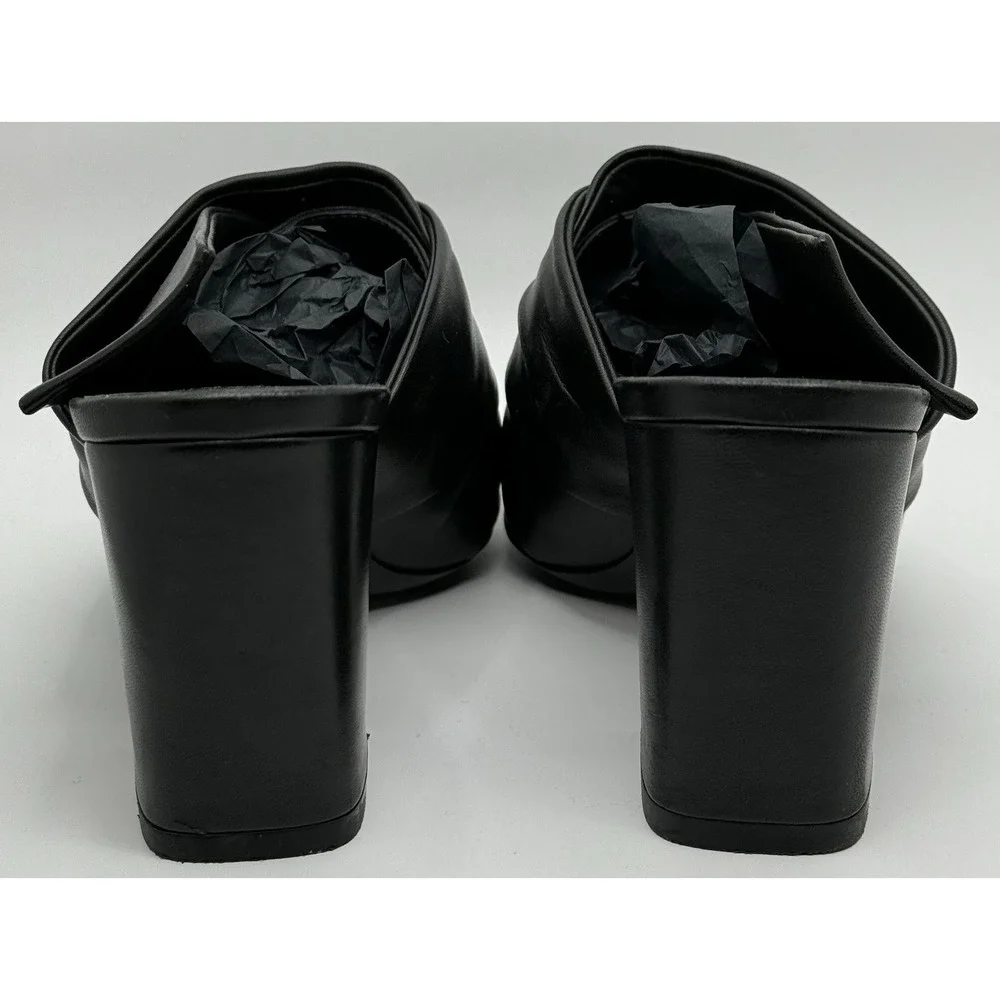 Via Spiga Black Leather Open Toe Block Heel Mule Sandals Women's‎ 6 Italy